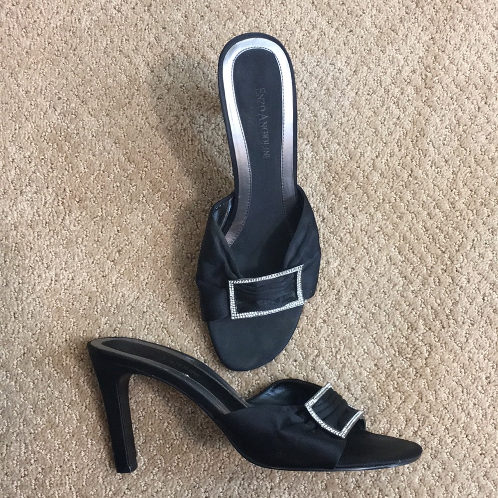 Enzo Angiolini black satin mules dress shoe size 9